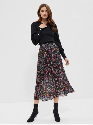 Černá dámská květovaná midi sukně Moodo