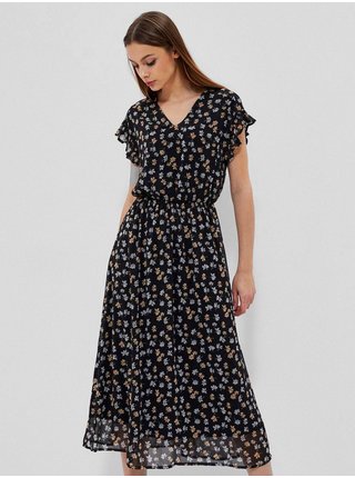 Černé dámské květované midi šaty Moodo