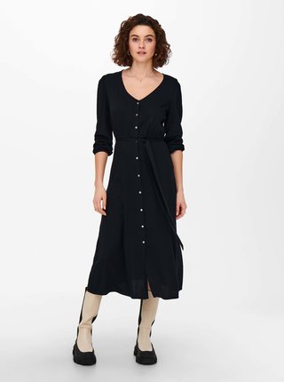 Čierne dámske košeľové midi šaty so zaväzovaním ONLY Prime
