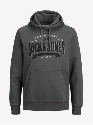 Tmavě šedá vzorovaná mikina s kapucí Jack & Jones Logo
