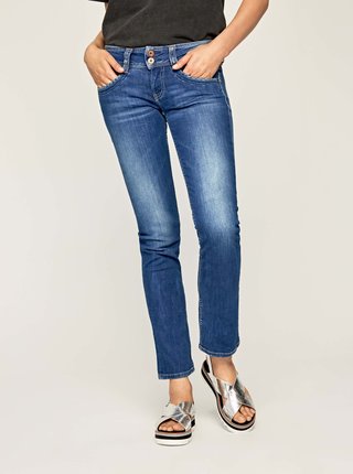 Tmavě modré dámské straight fit džíny s vyšisovaným efektem Pepe Jeans Gen