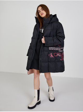 Černá dámská prošívaná oversize bunda s kapucí Calvin Klein
