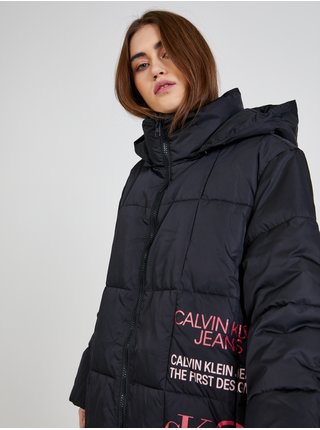 Čierna dámska prešívaná oversize bunda s kapucou Calvin Klein