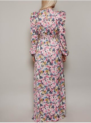 Květinové maxi šaty s rozparkem LITTLE MISTRESS - růžovo-modrá