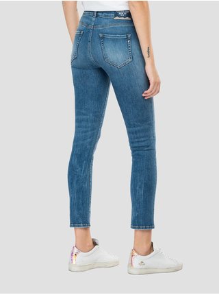 Modré dámské zkrácené slim fit džíny s potrhaným efektem Replay