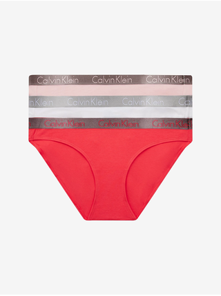 Sada troch dámskych nohavičiek v červenej, ružovej a bielej farbe Calvin Klein Underwear