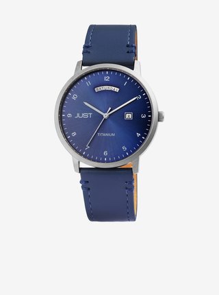 Pánské hodinky s modrým koženým páskem Just  