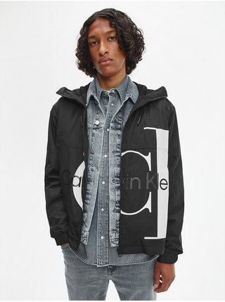 Čierna pánska vzorovaná ľahká bunda s kapucou Calvin Klein