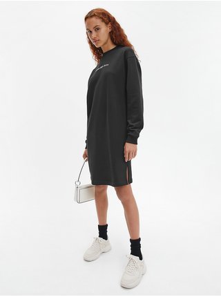 Čierne dámske mikinové šaty s rozparkom Calvin Klein