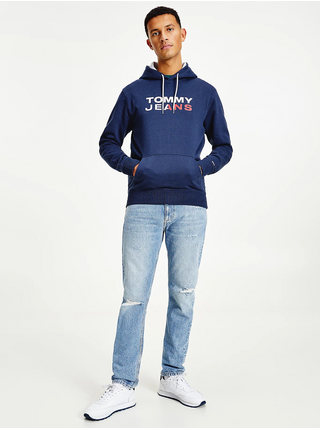 Tmavě modrá pánská vzorovaná mikina s kapucí Tommy Jeans