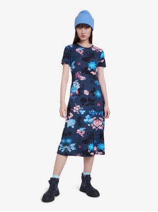 Modré květinové midi šaty Desigual Vest Bouquet