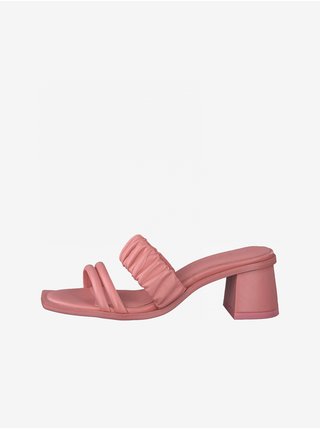Růžové kožené pantofle na podpatku Tamaris