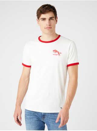 Červeno-biele pánske tričko s potlačou Wrangler