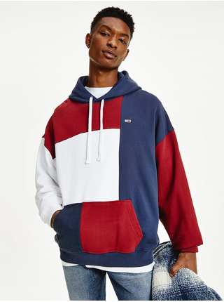 Červeno-modrá pánska mikina s kapucou Tommy Jeans