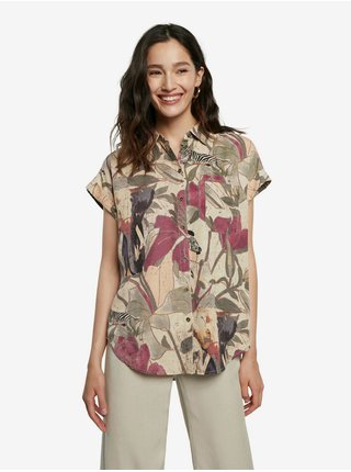 Béžová dámská košile s tropickým vzorem Cam Etnican