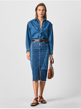 Modrá dámska rifľová midi sukňa Pepe Jeans Piper