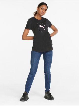 Čierne dámske vzorované tričko s ozdobnými detailmi Puma Valentine’s Day