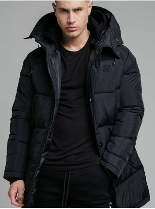Černá pánská prošívaná bunda s kapucí SikSilk PARKA ELONGATED