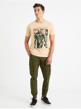 Béžové pánské tričko s potiskem Celio Attack on Titan