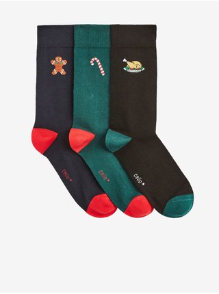 Dárková sada tří párů vánočních ponožek v černé, modré a zelené barvě Celio  