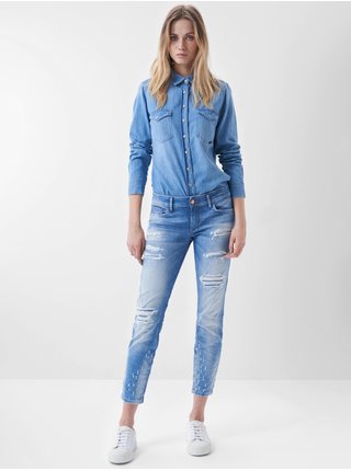 Modré dámské zkrácené skinny fit džíny s potrhaným efektem Salsa Jeans