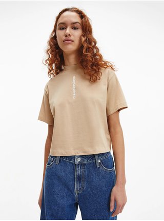 Béžové dámske vzorované tričko Calvin Klein