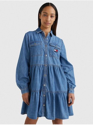 Modré dámske rifľové košeľové šaty Tommy Jeans