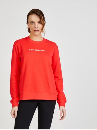 Červená dámská mikina s nápisem Calvin Klein Jeans