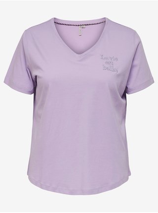 Světle fialové tričko s výšivkou ONLY CARMAKOMA Fallo