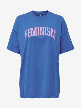Modré oversize tričko s potlačou ONLY Tina