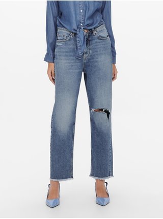 Tmavě modré straight fit džíny s potrhaným efektem Jacqueline de Yong Dichte