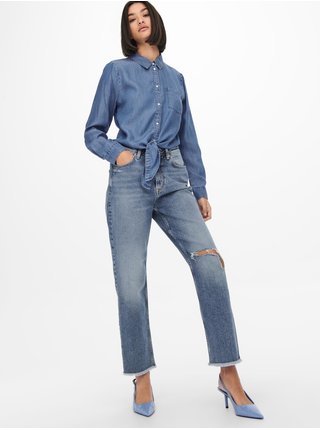 Tmavě modré straight fit džíny s potrhaným efektem Jacqueline de Yong Dichte