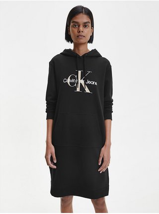 Černé mikinové šaty s kapucí Calvin Klein Jeans