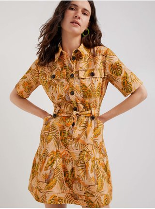 Meruňkové dámské košilové vzorované šaty Desigual Safari