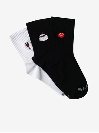 Sada tří párů dámských ponožek v černé a bílé barvě SAM 73 Nasazo