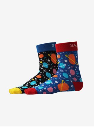 Sada dvoch párov chlapčenských vzorovaných ponožiek v modrej a čiernej farbe SAM 73 Aisek