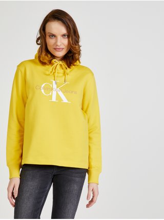 Žlutá dámská vzorovaná mikina s kapucí Calvin Klein Jeans