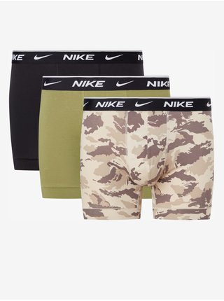 Sada tří pánských vzorovaných boxerek v běžové, zelené a černé barvě Nike Boxer Brief