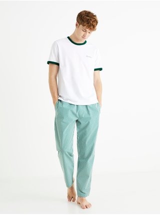 Bílo-zelené pánské kostkované pyžamo Celio Bivouac 