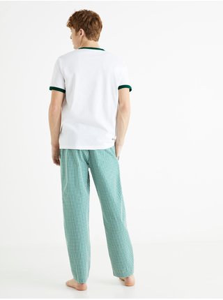 Bílo-zelené pánské kostkované pyžamo Celio Bivouac 