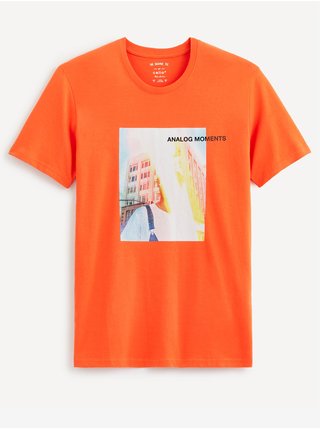 Oranžové pánské tričko s potiskem Celio Resurf 