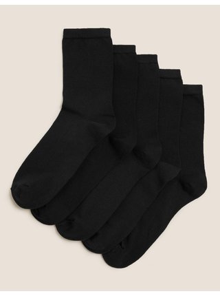 Balení 5 párů bavlněných kotníkových ponožek Marks & Spencer černá