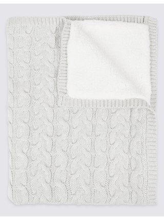 Flísová šála z čisté bavlny s copánkovým vzorem Marks & Spencer šedá