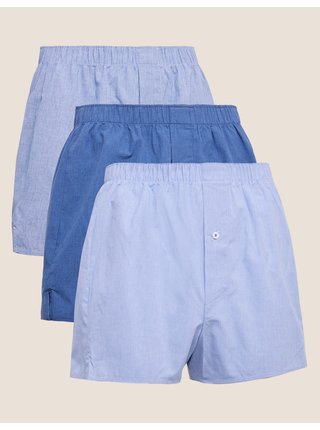Tkané boxerky z čisté bavlny, 3 ks Marks & Spencer modrá