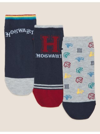 Nízké ponožky s motivem Harry Potter™, 3 páry v balení Marks & Spencer námořnická modrá