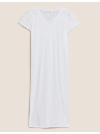 Dlhá nočná košeľa s vyšívaným lemom, z čistej bavlny Marks & Spencer biela