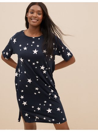 Krátká noční košile s hvězdičkami, z bavlny a modalu Marks & Spencer námořnická modrá