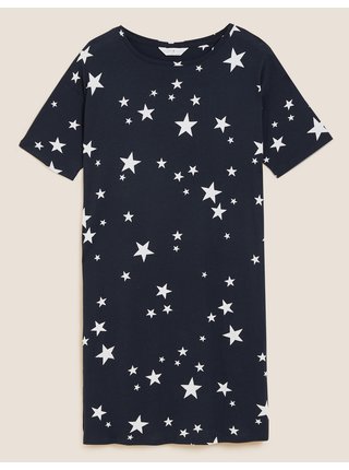 Krátká noční košile s hvězdičkami, z bavlny a modalu Marks & Spencer námořnická modrá