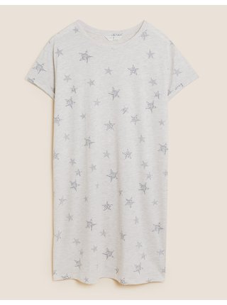 Bavlněná noční košile s vysokým podílem bavlny a hvězdičkami Marks & Spencer nahnědlá
