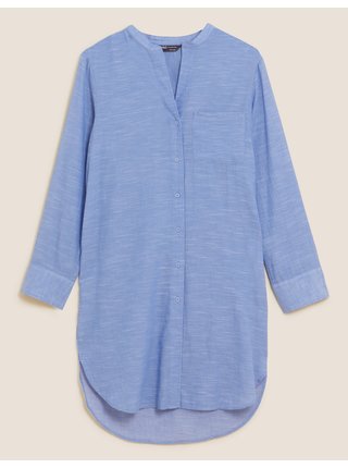Dlouhá plážová košile z čisté bavlny Marks & Spencer modrá